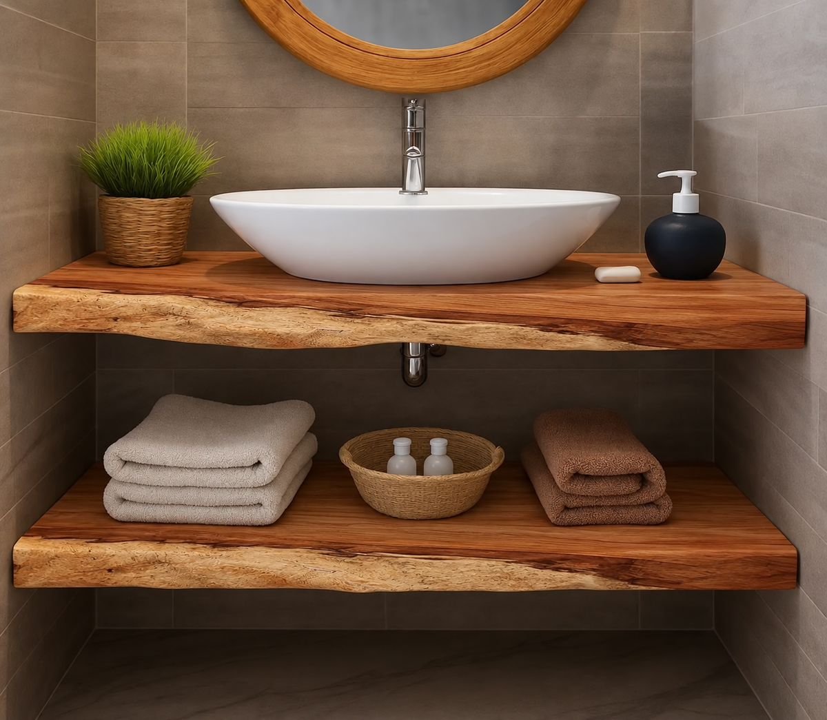 Rustic Floating Bathroom Vanity - Live Edge - Brazilian Cherry