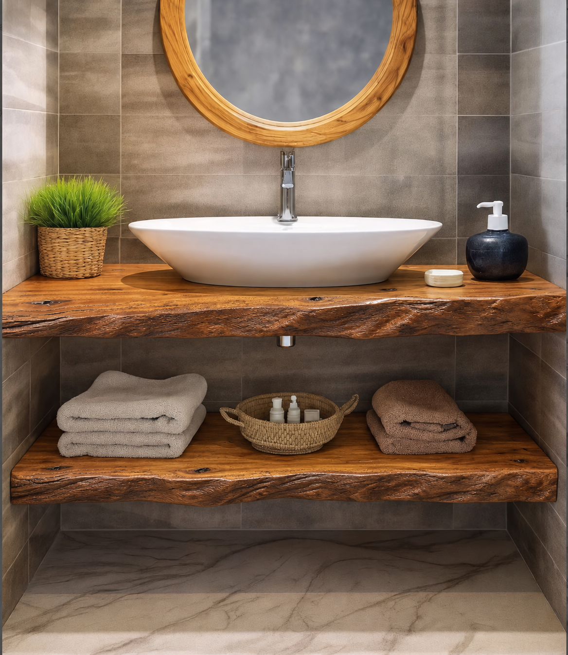 Rustic Floating Bathroom Vanity - Live Edge - Brazilian Pequia