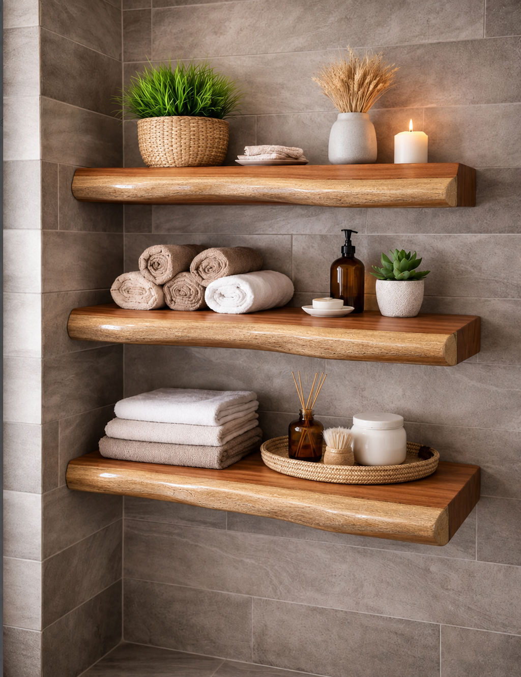 Solid Wood Floating Shelf – Live Edge | Custom Sizes Available