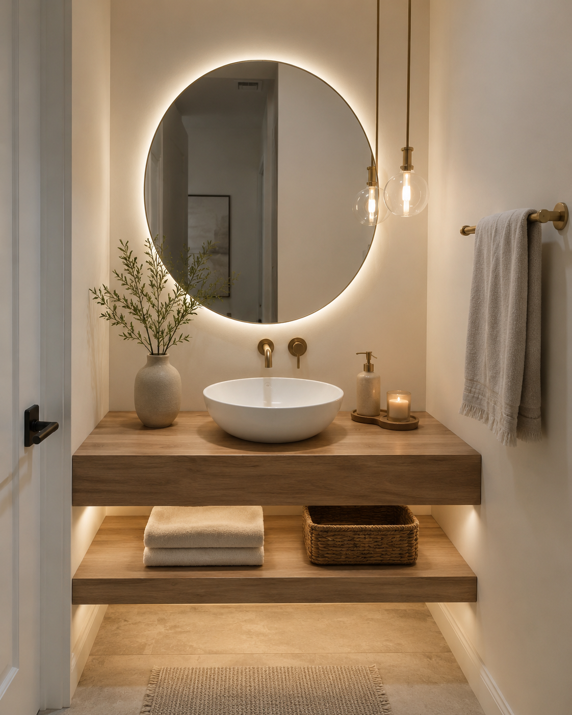 Premium Floating Bathroom Vanity Countertop | White OAK Finish Veneer | LED Ready Channel Included | Wall Mounted Vanity Shelf