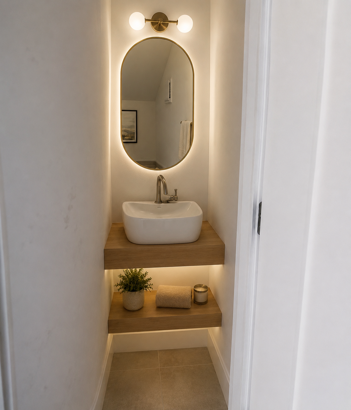 Premium Floating Bathroom Vanity Countertop | White OAK Finish Veneer | LED Ready Channel Included | Wall Mounted Vanity Shelf