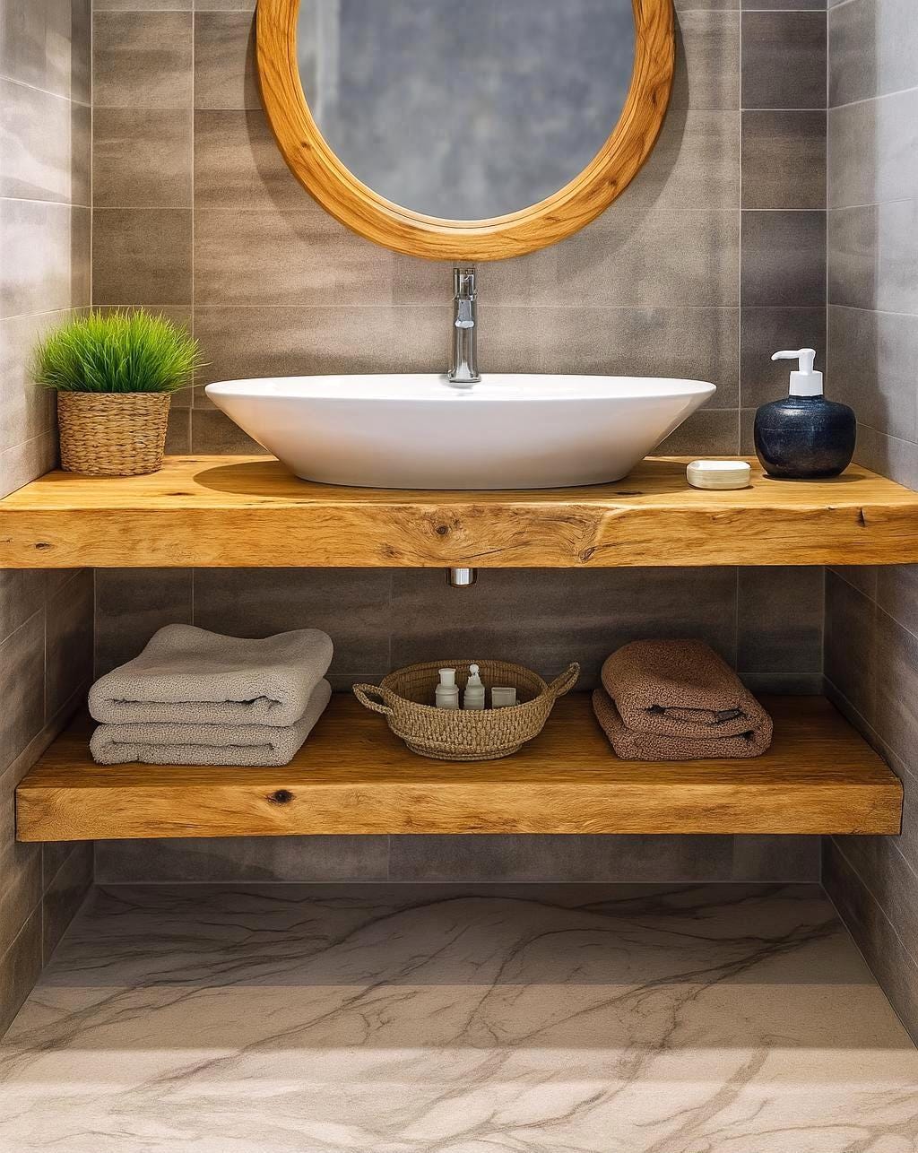 Rustic Floating Bathroom Vanity - Live Edge - Brazilian Pequia