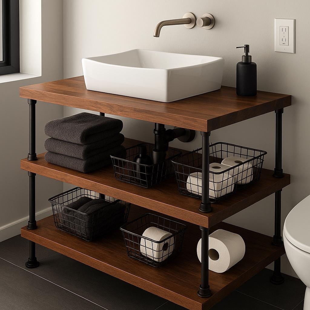 Modern Industrial Floating Vanity –  Steel Pipe Frame